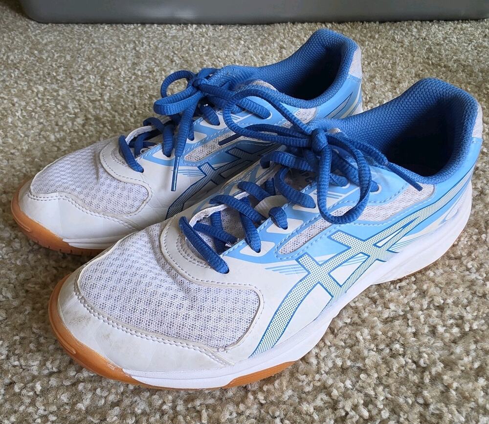 Asics Upcourt 2 B755Y Sz 7 Volleyball Court Shoes White/Regatta Blue Women